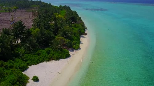 Aerial drone travel of seashore beach by blue sea and sand background