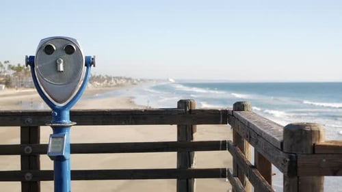Metallic Stationary Observation Tower Viewer Binoculars California Pier USA