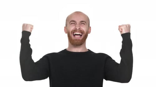 Man Celebrating Success on White Background
