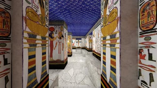 Animated Egyptian Temple Walkthrough with Hieroglyphic Wall Art