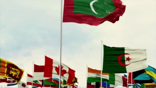 Waving Maldives Flag and International Country Flags Animation