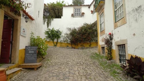 Rue en pierres menant dans la partie supérieure du château d'Óbidos