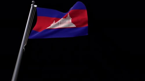 Waving Cambodia Flag on Black Background Loop
