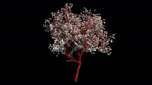 Abstract Rotating Tree with Red Trunk and White Leaves