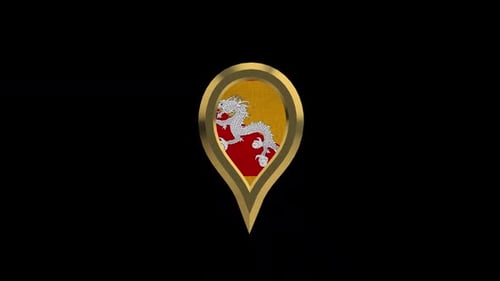 Icono de pin de oro de ubicación giratoria 3D de bandera de Bután