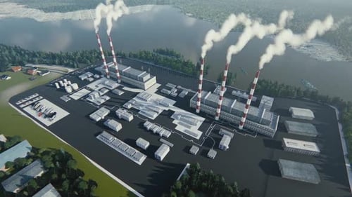 Plant pipes with smoke against cloudy, blue sky