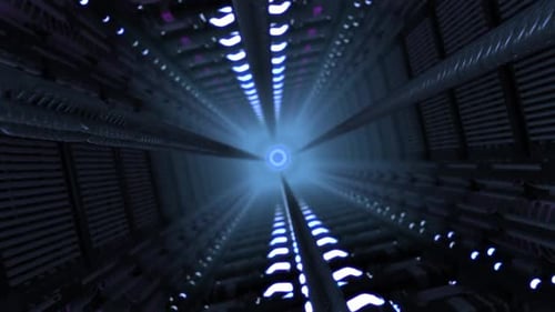 Seamless Journey Through a Futuristic Blue Light Tunnel