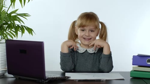 Back To School, Online Learning for Kids, Distance Lesson, Education at Home. Child Doing Homework