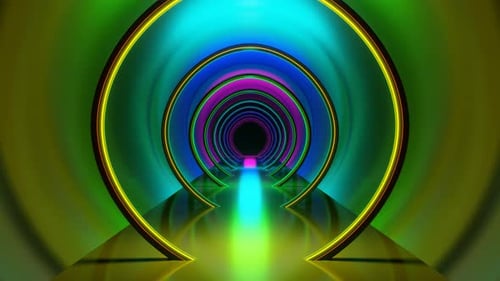 Abstract Modern Tunnel of Round Sectors in the Colors of the Rainbow with Reflection From the Walls