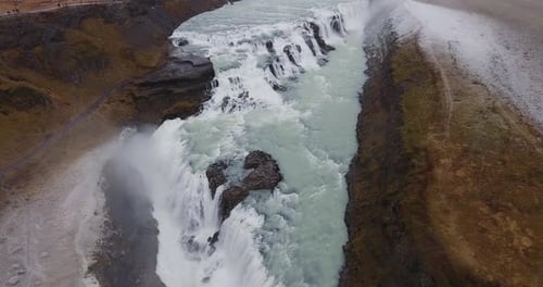 Aerial Gullfoss Waterfall In Iceland