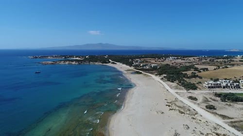 Aliki beach on the island of Naxos in the Cyclades in Greece seen from the sk