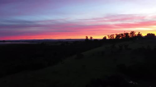 Sunset rural landscape aerial view. Nature scenery