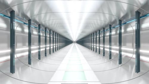 Futuristic White Tunnel Walkthrough with Reflective Walls