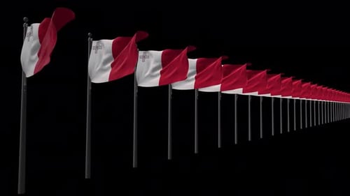 Waving Maltese Flags in a Long Row