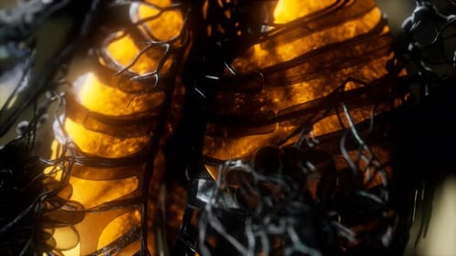 Futuristic 3D Medical Scan of Glowing Rib Cage Anatomy