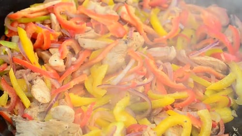 Chicken and Vegetables Sizzle in Pan