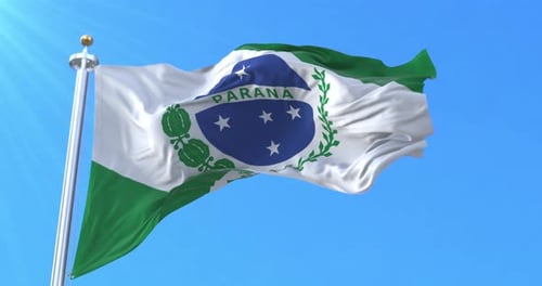 Realistic Flag of Paraná Waving in Blue Sky