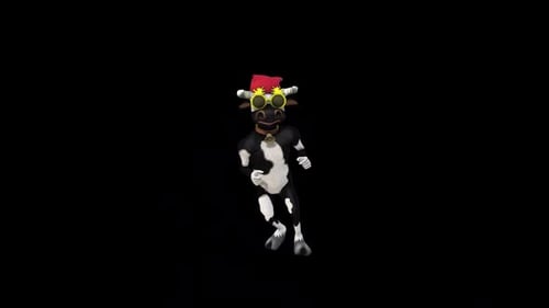Dancing Christmas Cow with Santa Hat and Star Glasses Animation