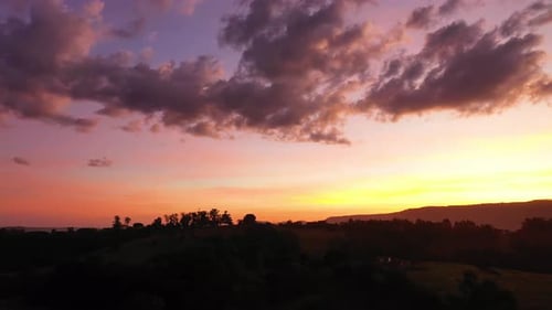 Sunset rural landscape aerial view. Nature scenery