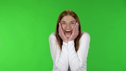 Woman Reacts to Surprise on Green Screen