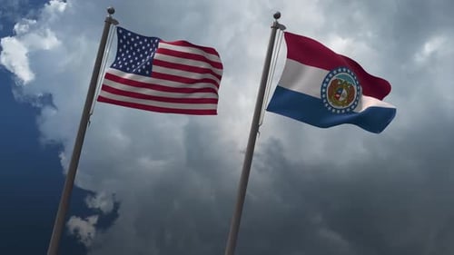 Animated United States and Missouri State Flags Waving
