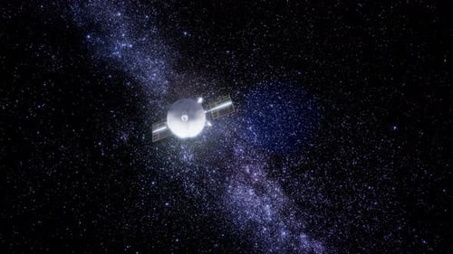 Futuristic Spacecraft Flying Through Galaxy in Deep Space