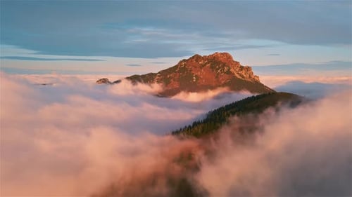 Misty Mountain Hidden in Foggy Clouds