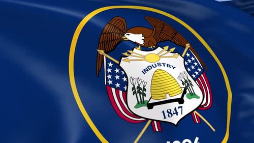 Realistic Waving Flag of Utah State with Official Seal