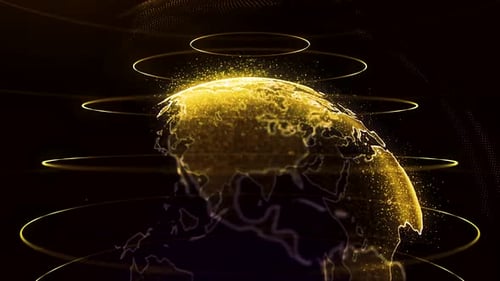 Futuristic Digital Earth Globe with Glowing Rings Animation