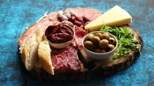 Appetizing Charcuterie Board with Cured Meats and Cheese