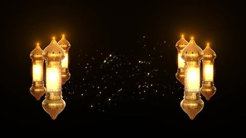 Golden Islamic Lanterns with Glowing Particles for Ramadan and Eid