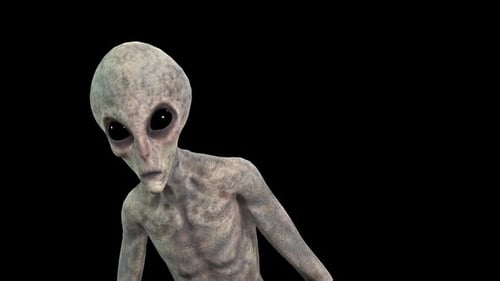 Curious 3D Grey Alien Looking Around Transparent Background