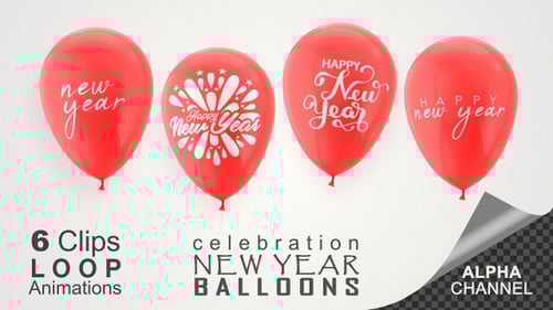 Animated Happy New Year Balloons Collection with Alpha