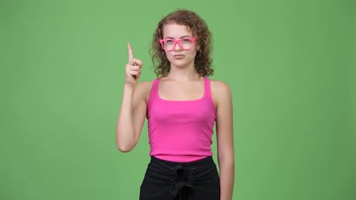 Young Adult Female Raising Index Finger