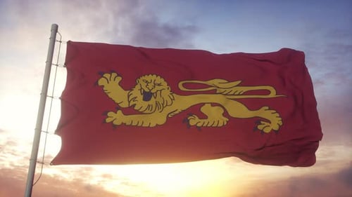 Realistic Waving Lion Flag Animation at Sunset