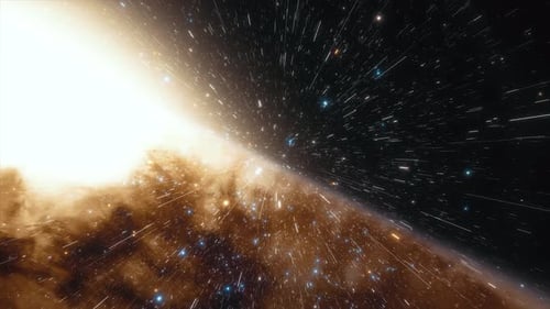 Starship Flies at the Speed of Ligh Near the Center of the Milky Way Galaxy in Space