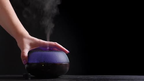 Essential Oil Diffuser Releasing Steam, Close Up