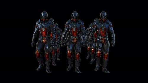 Walking Futuristic Sci-Fi Robots with Alpha Channel Animation