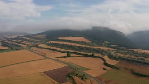 Aerial View of Fields and Mountains