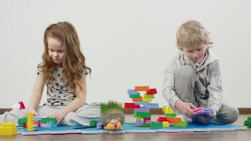 Children Playing with Building Blocks at Home