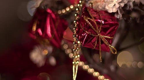 Christmas Ornaments on Tree Close Up