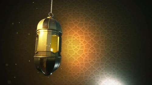 Elegant Golden Ramadan Lantern with Islamic Geometric Pattern