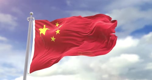 Realistic Waving China Flag with Blue Sky Background