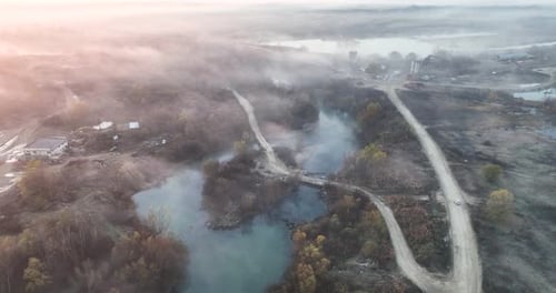 Picturesque Rural Landscape With River and Mist