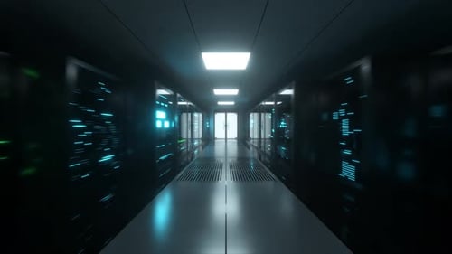 Transmissão digital de dados para servidores de dados atrás de painéis de vidro em uma sala de servidores de data center