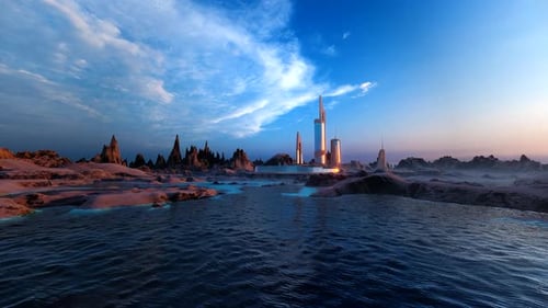 Edificios futuristas en el planeta