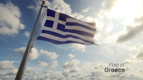 Greece National Flag Waving Proudly in Sunny Sky