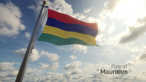 Mauritius National Flag Waving Against a Bright Sunny Sky