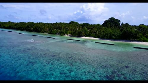 Aerial top down sky of beautiful bay beach trip by blue sea and white sand background of a daytrip n