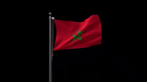 Morocco Flag On Flagpole With Alpha Channel